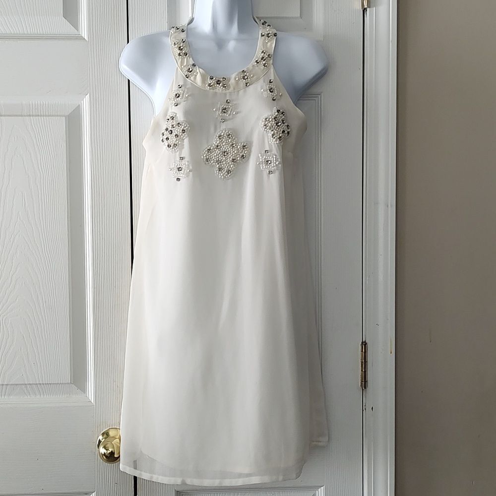 Forever 21 Contemporary Ivory Beaded Halter Dress Vegas Night Out  Sz XS